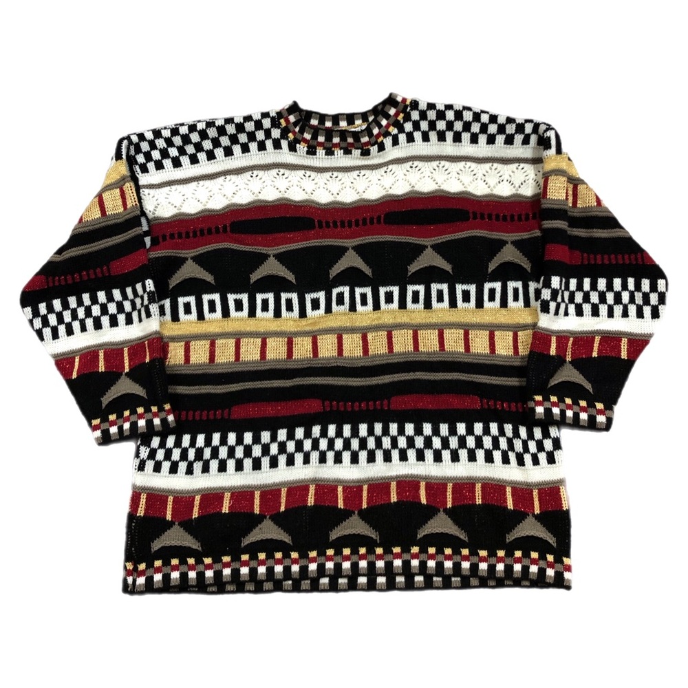 Vintage Trimmings Sweater Geometric Metallic Coogi Style Knit Made USA 90s